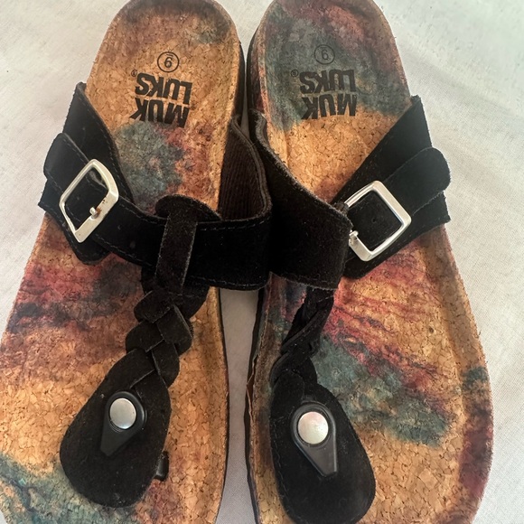 Muk Luks Black Sandals with Cork Sole size 9 #2 - Picture 5 of 6